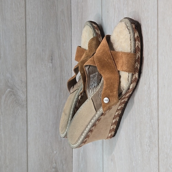 Ugg Australia Women 1689 Leather strap Sheepskin Wedge Sandals shoes sz 10 - Picture 1 of 13